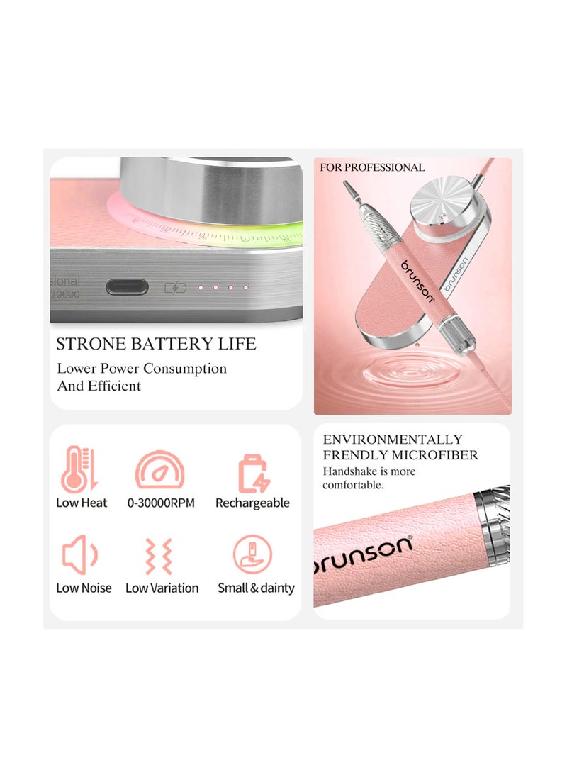 Brunson Submarine Portable Nail Drill Machine Waterproof Low Noise and Vibration 30000 RPM E File for Manicure and Pedicure Professional Electric Nail Drill for Gel Nails Salon and Home Use