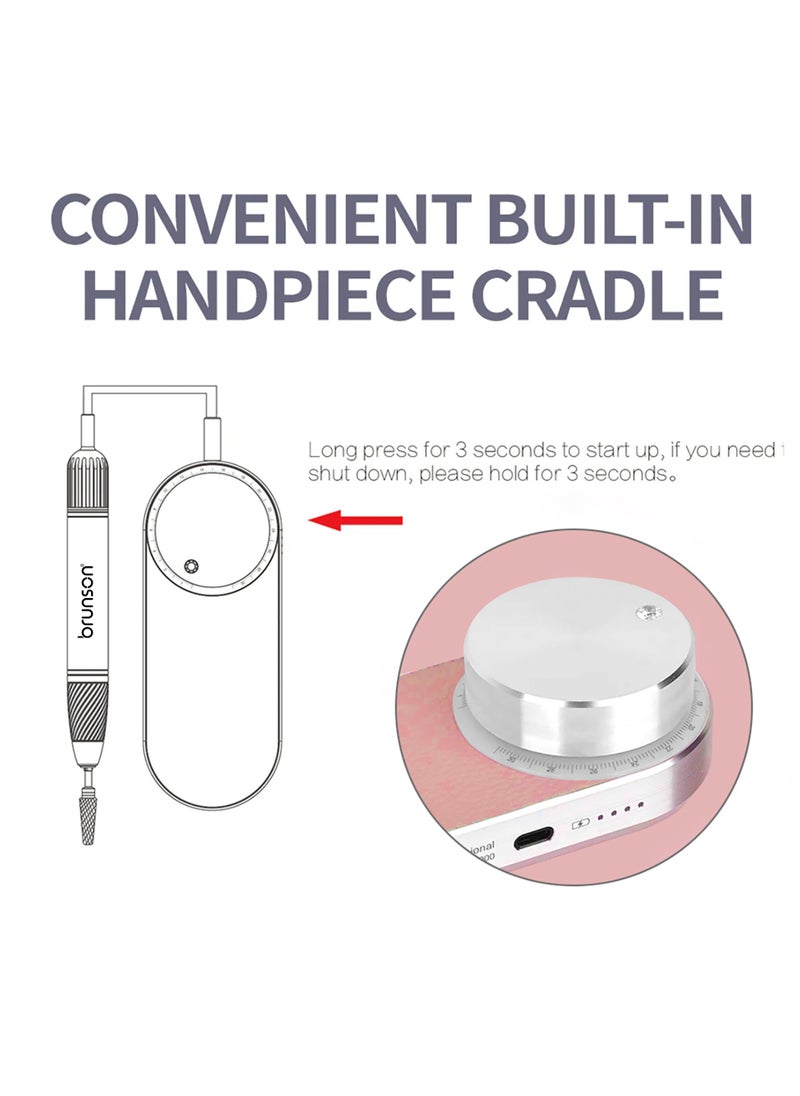 Brunson Submarine Portable Nail Drill Machine Waterproof Low Noise and Vibration 30000 RPM E File for Manicure and Pedicure Professional Electric Nail Drill for Gel Nails Salon and Home Use