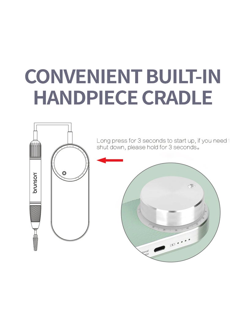 Brunson Submarine Portable Nail Drill Machine Waterproof Low Noise and Vibration 30000 RPM E File for Manicure and Pedicure Professional Electric Nail Drill for Gel Nails Salon and Home Use