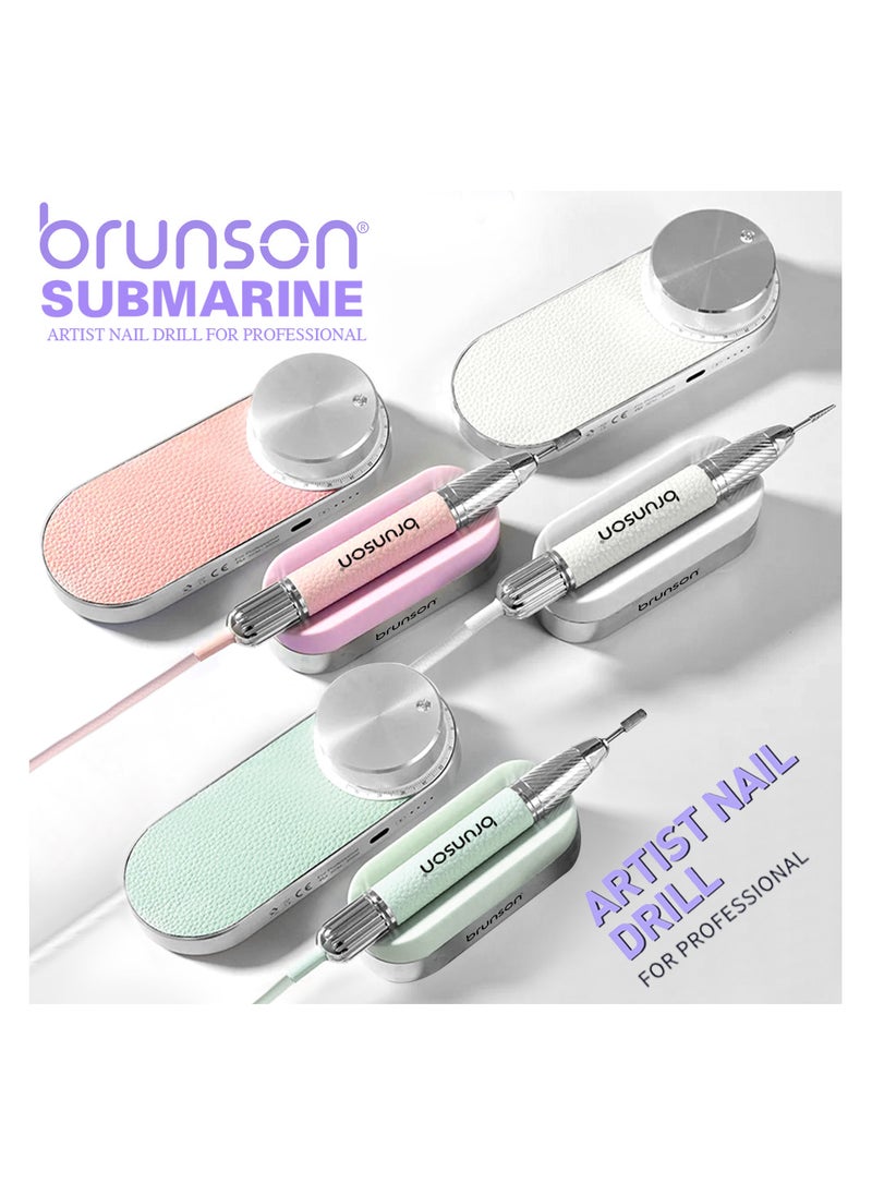 Brunson Submarine Portable Nail Drill Machine Waterproof Low Noise and Vibration 30000 RPM E File for Manicure and Pedicure Professional Electric Nail Drill for Gel Nails Salon and Home Use