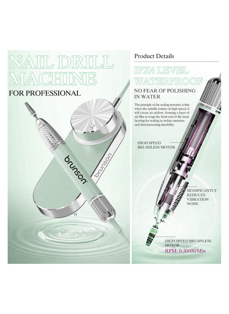 Brunson Submarine Portable Nail Drill Machine Waterproof Low Noise and Vibration 30000 RPM E File for Manicure and Pedicure Professional Electric Nail Drill for Gel Nails Salon and Home Use