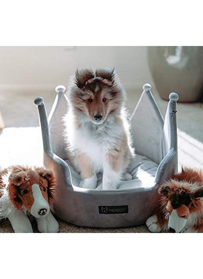 NANDOG Pet Gear Crown Cozy Round Dog and Cat Bed Collection Washable Indoor Pet Bed for Small Breeds -Soft Bed Fits in Crate or Kennel - Made of Ultra Soft Micro-Plush Material (Grey)