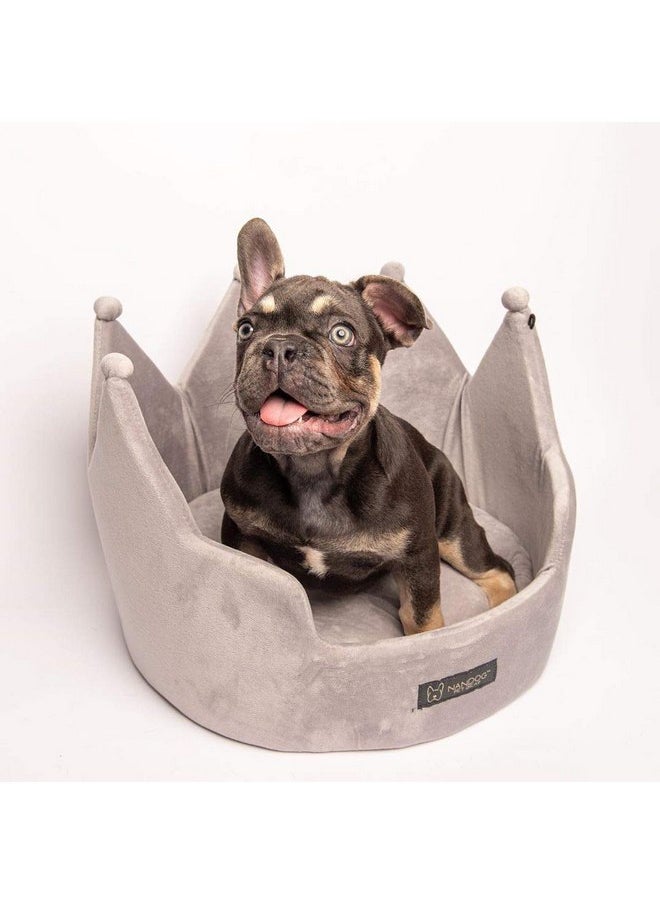 NANDOG Pet Gear Crown Cozy Round Dog and Cat Bed Collection Washable Indoor Pet Bed for Small Breeds -Soft Bed Fits in Crate or Kennel - Made of Ultra Soft Micro-Plush Material (Grey)