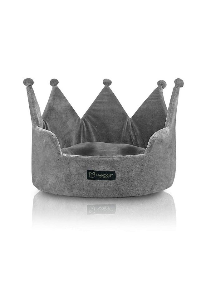 NANDOG Pet Gear Crown Cozy Round Dog and Cat Bed Collection Washable Indoor Pet Bed for Small Breeds -Soft Bed Fits in Crate or Kennel - Made of Ultra Soft Micro-Plush Material (Grey)