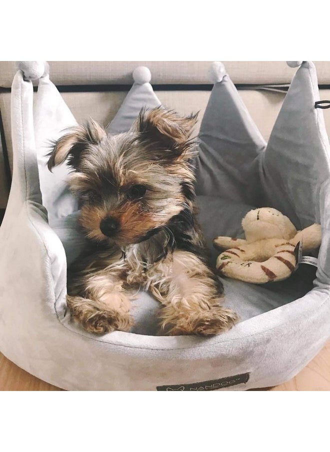 NANDOG Pet Gear Crown Cozy Round Dog and Cat Bed Collection Washable Indoor Pet Bed for Small Breeds -Soft Bed Fits in Crate or Kennel - Made of Ultra Soft Micro-Plush Material (Grey)