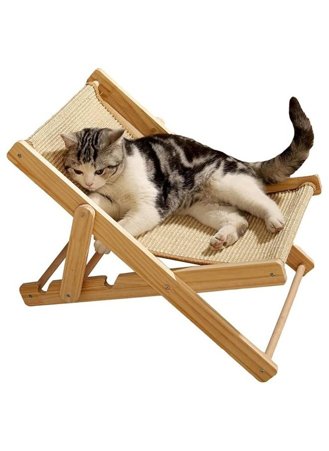 Natural Wooden Cat Bed, Adjustable Cat Hammock with Sisal Pad, Mini Beach Chair for Cats Puppies Rabbits and Other Small Pets (Sisal)