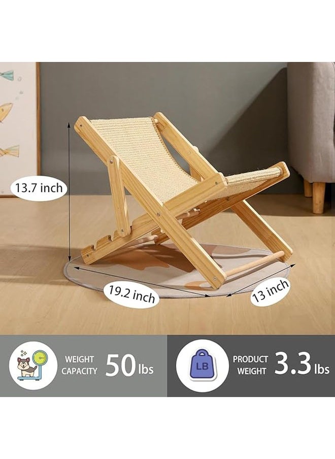 Natural Wooden Cat Bed, Adjustable Cat Hammock with Sisal Pad, Mini Beach Chair for Cats Puppies Rabbits and Other Small Pets (Sisal)