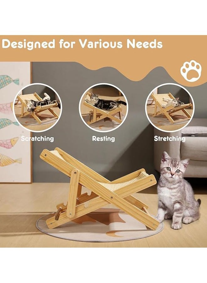 Natural Wooden Cat Bed, Adjustable Cat Hammock with Sisal Pad, Mini Beach Chair for Cats Puppies Rabbits and Other Small Pets (Sisal)