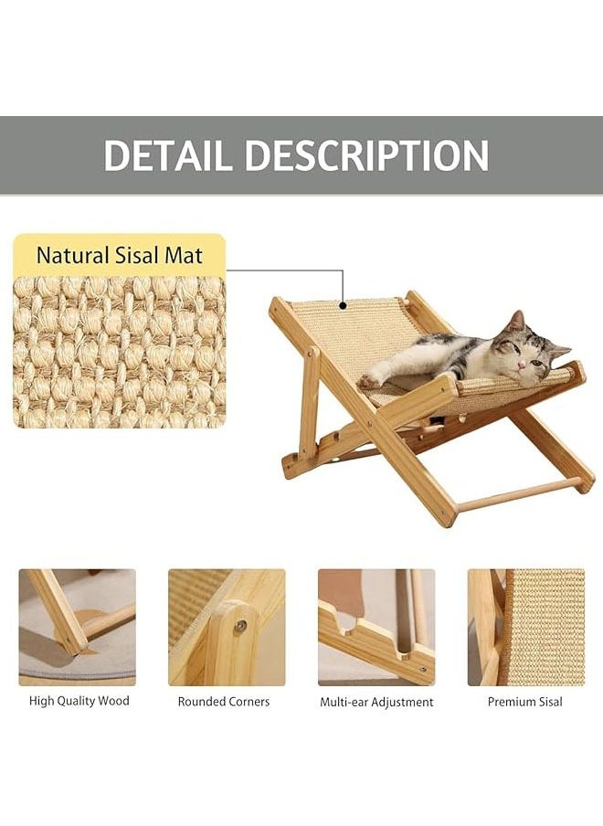 Natural Wooden Cat Bed, Adjustable Cat Hammock with Sisal Pad, Mini Beach Chair for Cats Puppies Rabbits and Other Small Pets (Sisal)