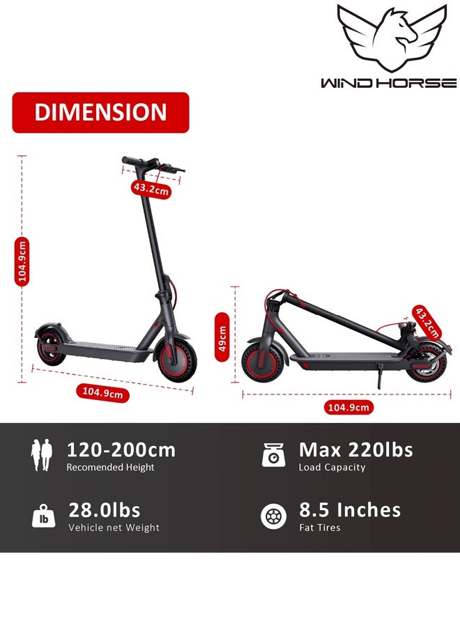 Electric Lightweight Folding Scooter, 350W Motor, 36V 8Ah Battery, 8.5 Inches Tires, 30KM Range, 25KM/H Speed, Digital Display and App Control
