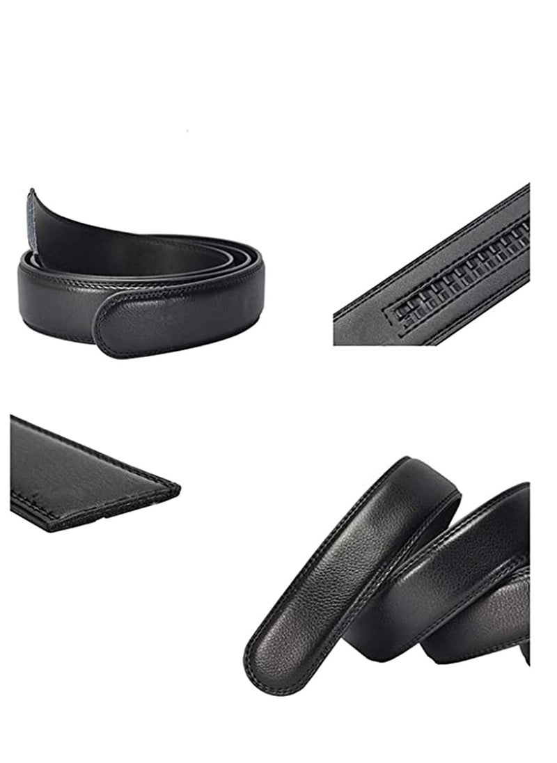 Mens Belt,Genuine Leather Fashion Belt Ratchet Dress Belt with Automatic Buckle, Soft Leather Business Belt Fashion for Casual Dress Jeans Khakis (Silver Buckle, Black)