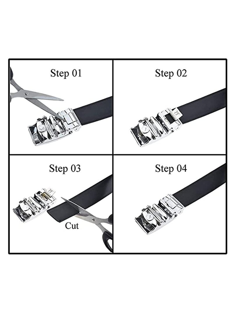 Mens Belt,Genuine Leather Fashion Belt Ratchet Dress Belt with Automatic Buckle, Soft Leather Business Belt Fashion for Casual Dress Jeans Khakis (Silver Buckle, Black)