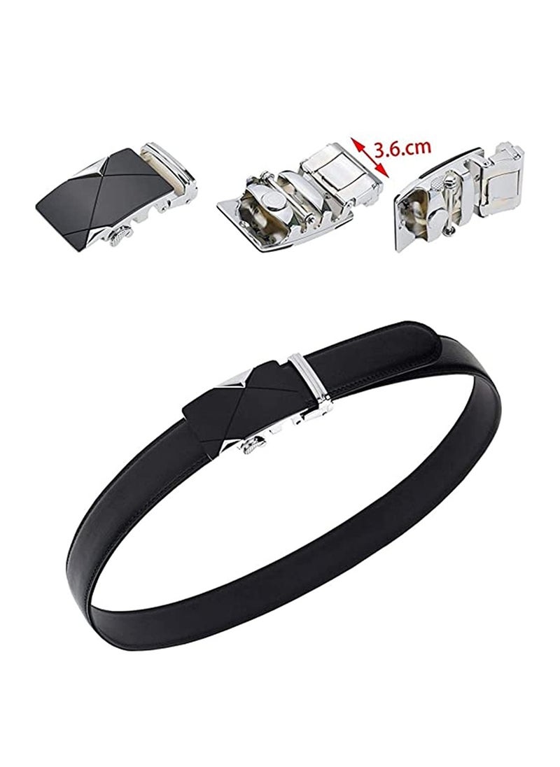 Mens Belt,Genuine Leather Fashion Belt Ratchet Dress Belt with Automatic Buckle, Soft Leather Business Belt Fashion for Casual Dress Jeans Khakis (Silver Buckle, Black)