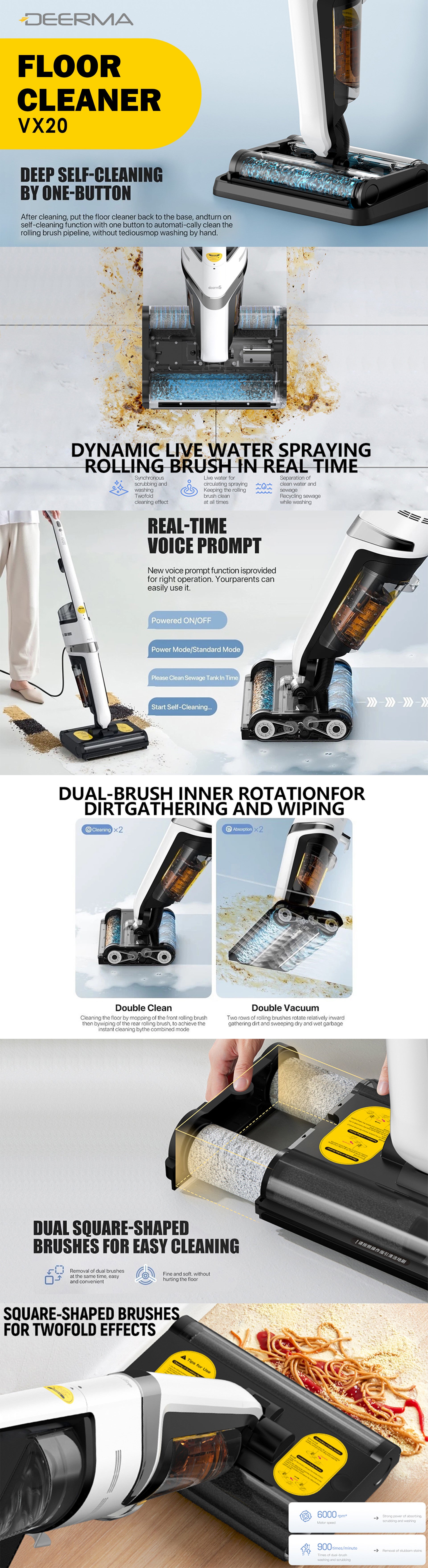 Wet & Dry Vacuum Cleaner Double Roller Brush Head 500ml Water Tank IPX4 Waterproof Smart Vacuum Cleaner 500 ml 420 W VX20 White