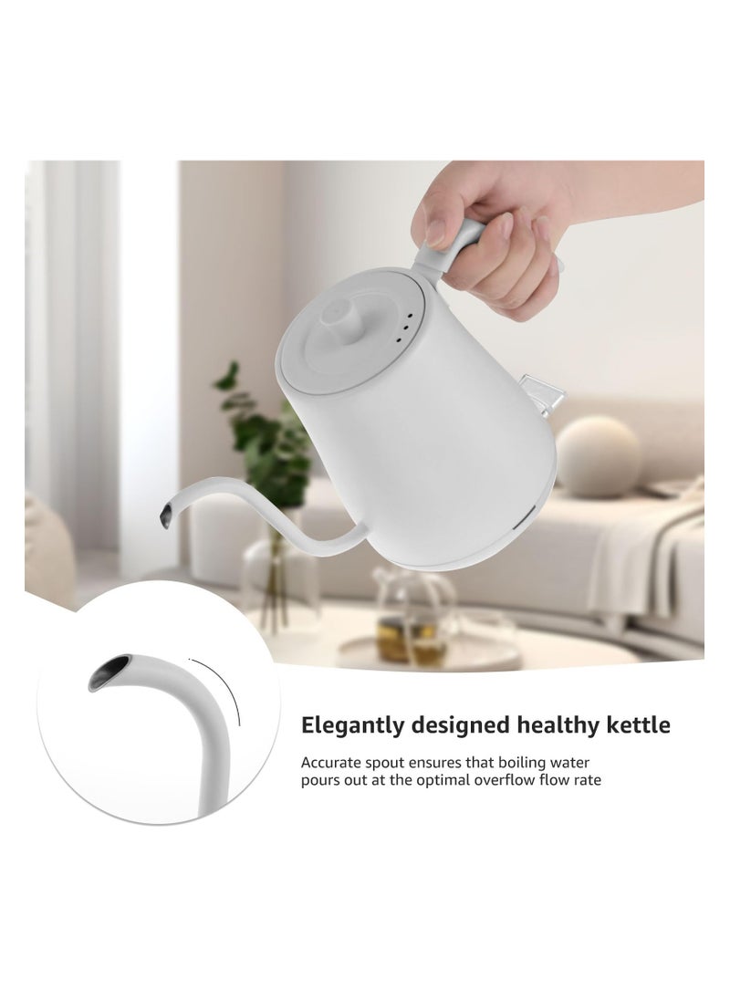 Electric Stainless Steel Kettle, 800ml Gooseneck Kettle Ultra Fast Boiling Hot Water Kettle, Auto Shutoff Anti-dry Protection, Hot Water Boiler for Pour-over Coffee, Tea, Leak-Proof Design (White)
