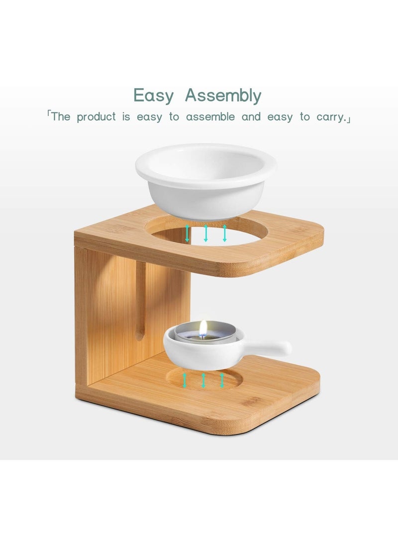 2Pcs Wooden Essential Oil Burner Scented Wax Melt Burner with Candle Holder Aromatherapy Aroma Burner Oil Diffuser Candle Tealight Oil Warmer Yoga Spa Home Bedroom Decor Gift