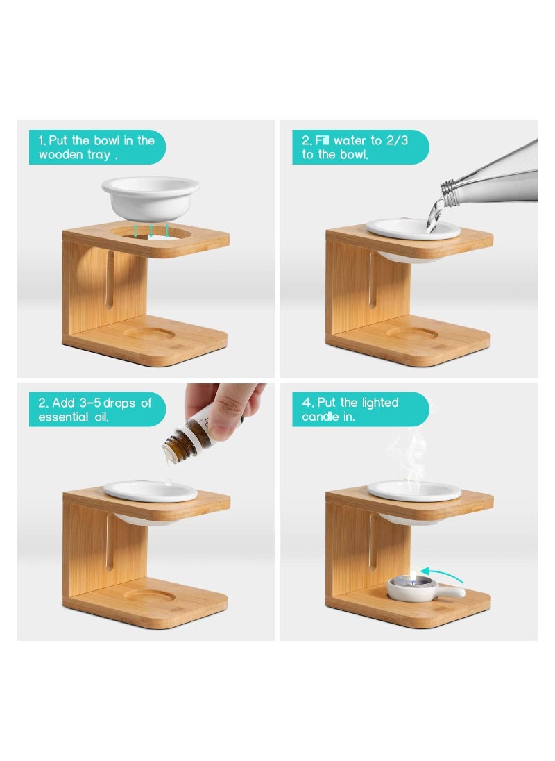 2Pcs Wooden Essential Oil Burner Scented Wax Melt Burner with Candle Holder Aromatherapy Aroma Burner Oil Diffuser Candle Tealight Oil Warmer Yoga Spa Home Bedroom Decor Gift