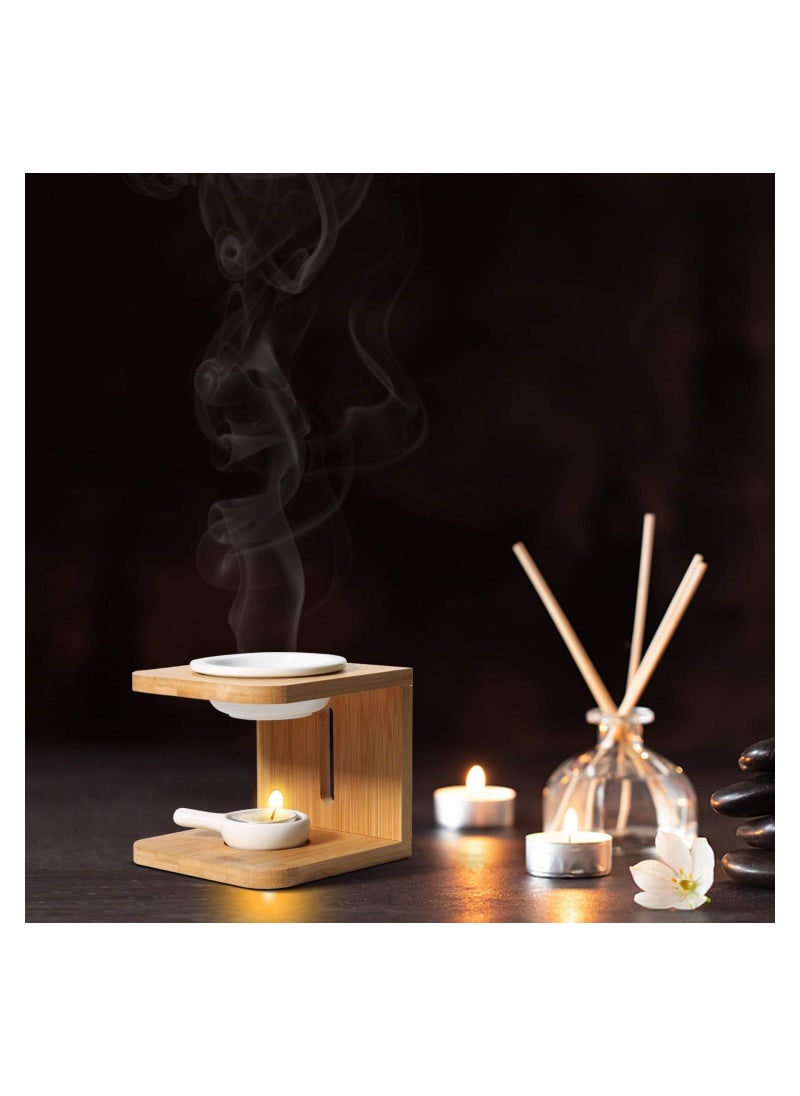 2Pcs Wooden Essential Oil Burner Scented Wax Melt Burner with Candle Holder Aromatherapy Aroma Burner Oil Diffuser Candle Tealight Oil Warmer Yoga Spa Home Bedroom Decor Gift