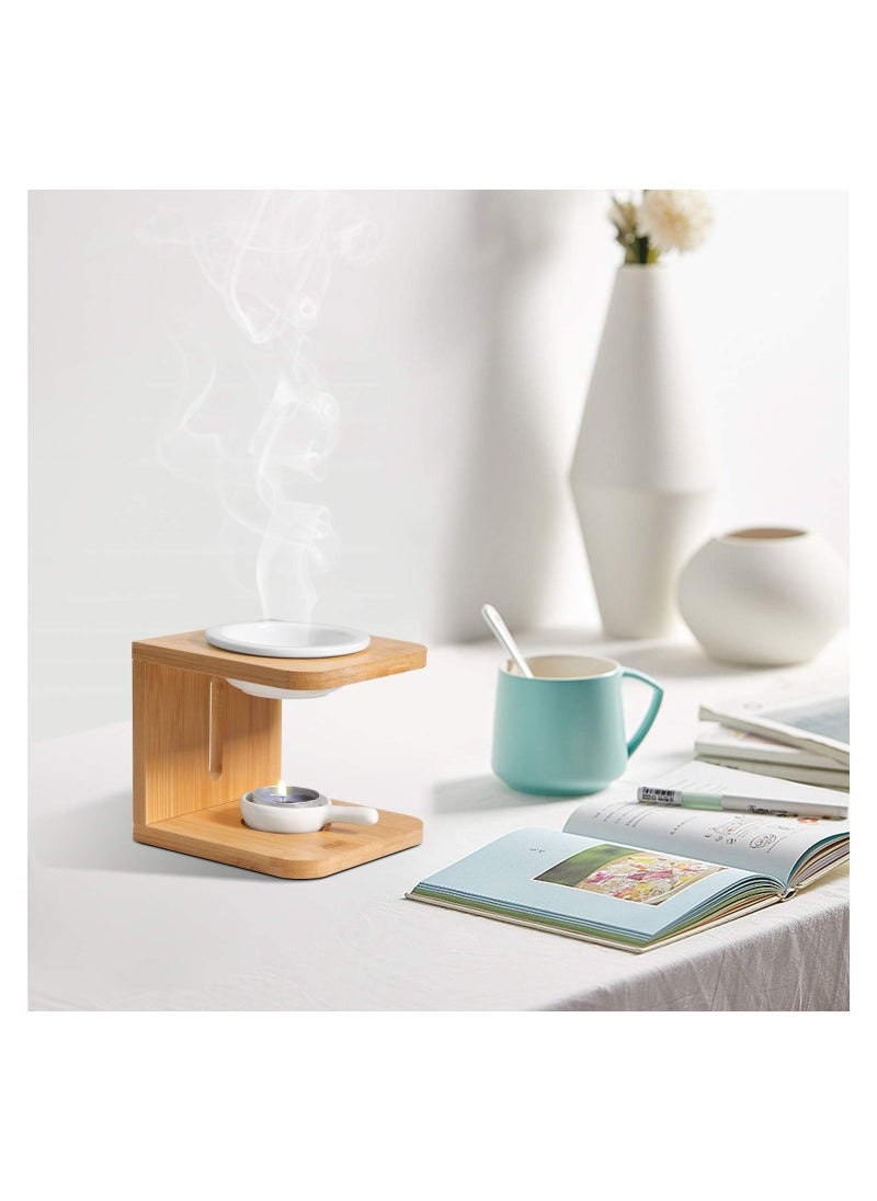 2Pcs Wooden Essential Oil Burner Scented Wax Melt Burner with Candle Holder Aromatherapy Aroma Burner Oil Diffuser Candle Tealight Oil Warmer Yoga Spa Home Bedroom Decor Gift