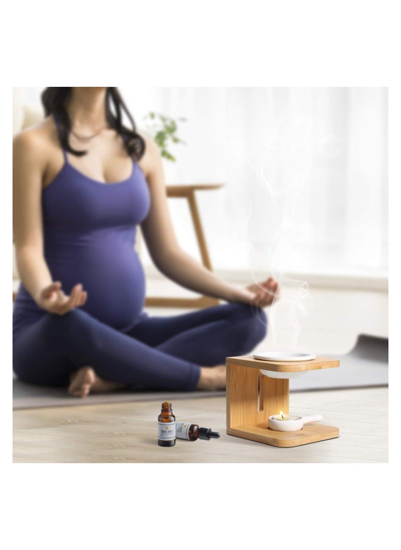 2Pcs Wooden Essential Oil Burner Scented Wax Melt Burner with Candle Holder Aromatherapy Aroma Burner Oil Diffuser Candle Tealight Oil Warmer Yoga Spa Home Bedroom Decor Gift
