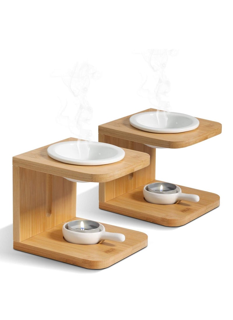 2Pcs Wooden Essential Oil Burner Scented Wax Melt Burner with Candle Holder Aromatherapy Aroma Burner Oil Diffuser Candle Tealight Oil Warmer Yoga Spa Home Bedroom Decor Gift