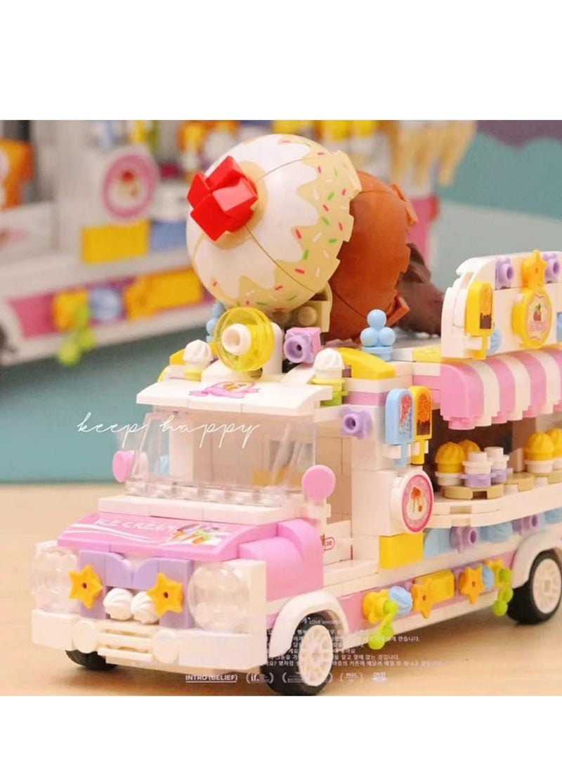 Ice Cream Truck Building Set for Age 8 9 10 11 12 Year Old Kids, Mini Blocks STEM Toy Building Sets for Girls, Girls Building Block Construction Kits, Best Birthday Gift for Girls 593pcs