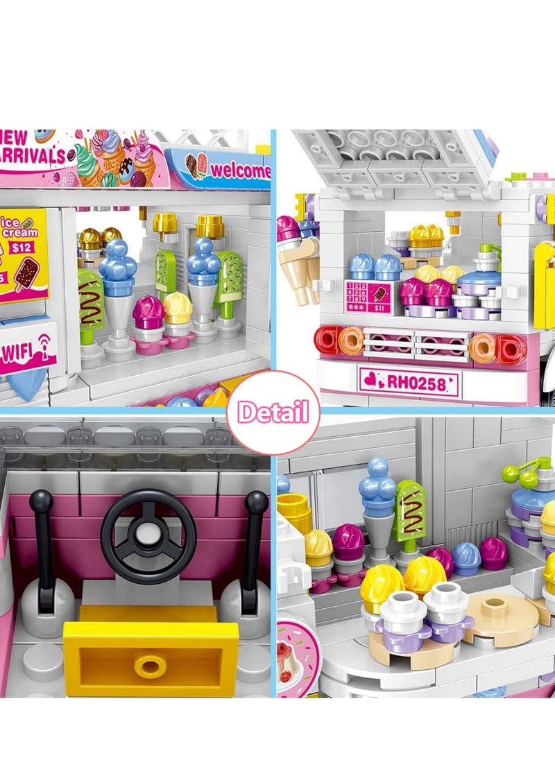 Ice Cream Truck Building Set for Age 8 9 10 11 12 Year Old Kids, Mini Blocks STEM Toy Building Sets for Girls, Girls Building Block Construction Kits, Best Birthday Gift for Girls 593pcs