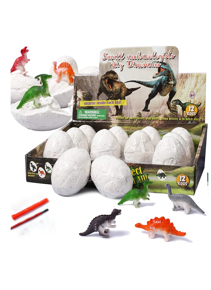 12PCS Egg Kids - Perfect Basket Stuffers & Preschool Educational Toys for Boys Girls a Dozen Dino Eggs Kit,Discover Dinosaur Archaeology Science Crafts Gifts Boys&Girls,Stuffers,Preschool (White)