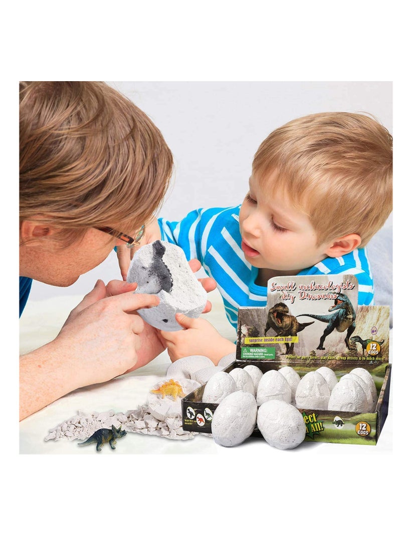 12PCS Egg Kids - Perfect Basket Stuffers & Preschool Educational Toys for Boys Girls a Dozen Dino Eggs Kit,Discover Dinosaur Archaeology Science Crafts Gifts Boys&Girls,Stuffers,Preschool (White)
