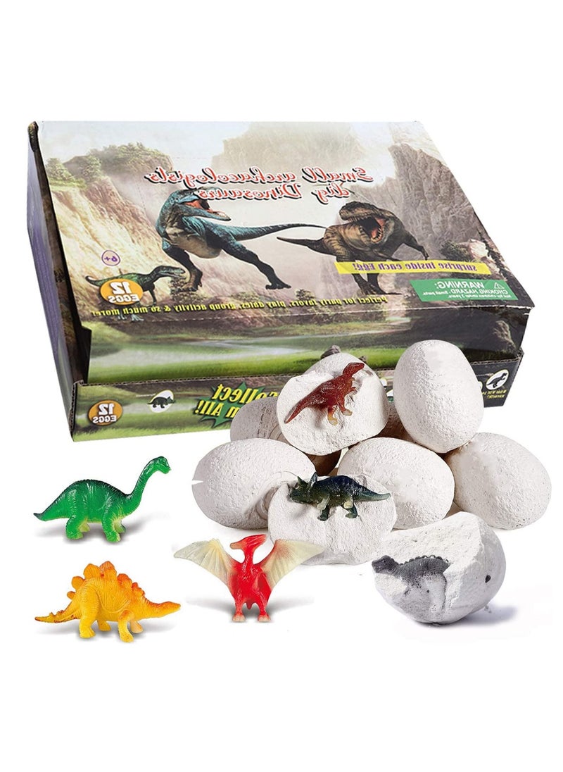 12PCS Egg Kids - Perfect Basket Stuffers & Preschool Educational Toys for Boys Girls a Dozen Dino Eggs Kit,Discover Dinosaur Archaeology Science Crafts Gifts Boys&Girls,Stuffers,Preschool (White)