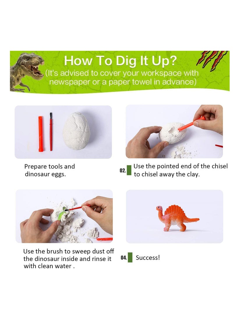 12PCS Egg Kids - Perfect Basket Stuffers & Preschool Educational Toys for Boys Girls a Dozen Dino Eggs Kit,Discover Dinosaur Archaeology Science Crafts Gifts Boys&Girls,Stuffers,Preschool (White)