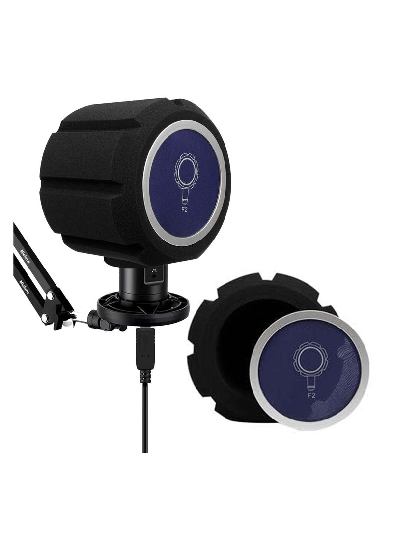 Microphone Isolation Ball Shield - Acoustic for Record Studios -MicProfessional Noise Cancellation with Pop Filter and High-Density Sound Absorbing Foam - Reflection reducing soundproof Cover Foam