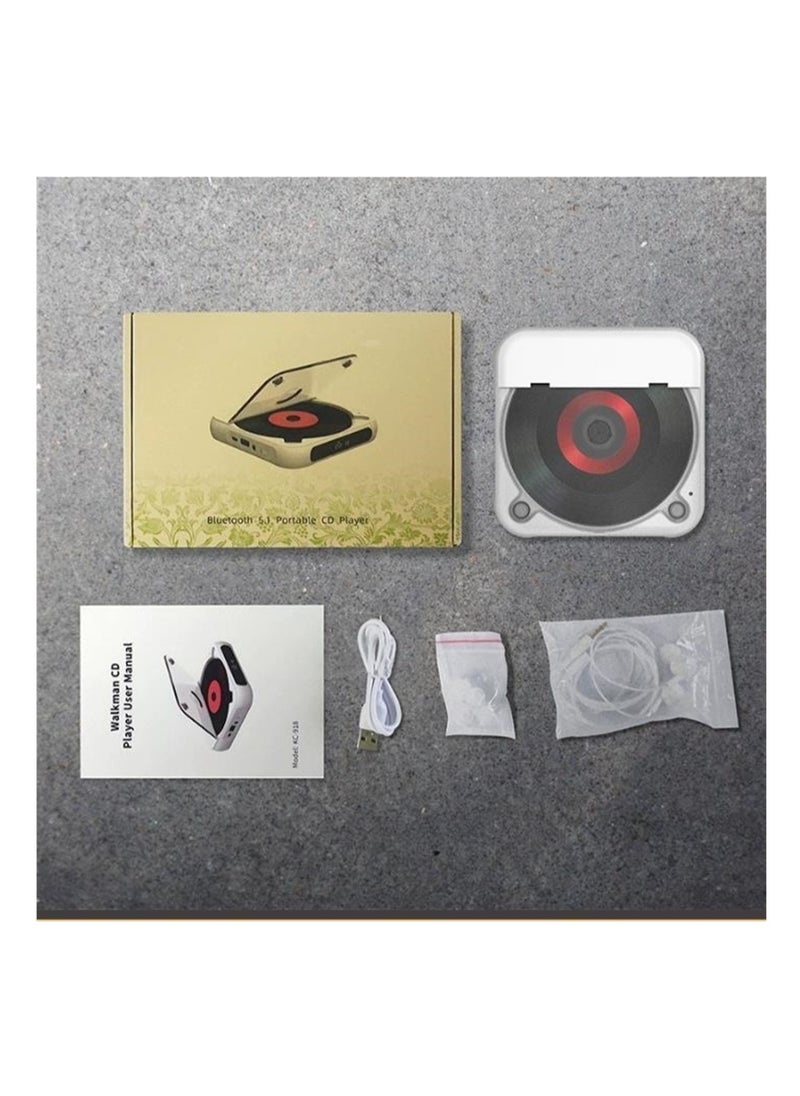 Bluetooth CD Player, Portable Rechargeable Personal CD Player for Car & Travel, with Headphones, LCD Touch Screen, Anti-Skip & Shockproof Design, White