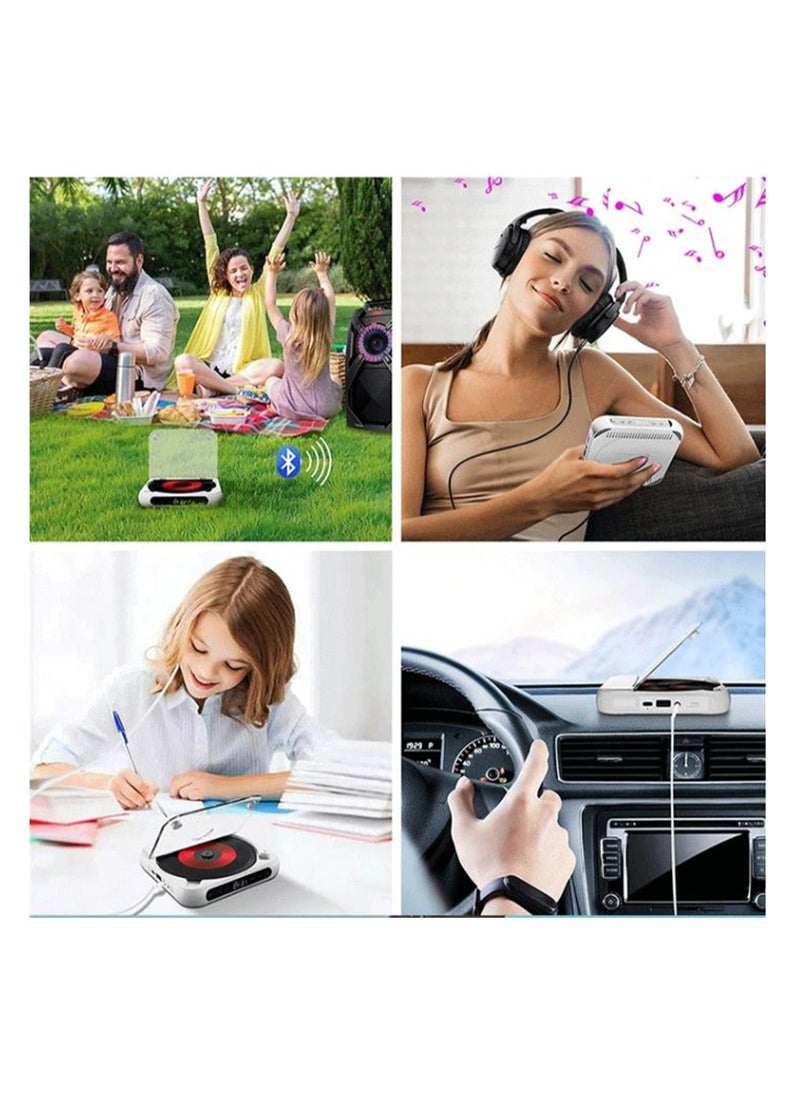 Bluetooth CD Player, Portable Rechargeable Personal CD Player for Car & Travel, with Headphones, LCD Touch Screen, Anti-Skip & Shockproof Design, White
