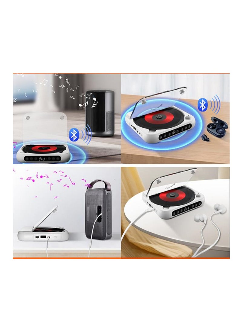 Bluetooth CD Player, Portable Rechargeable Personal CD Player for Car & Travel, with Headphones, LCD Touch Screen, Anti-Skip & Shockproof Design, White