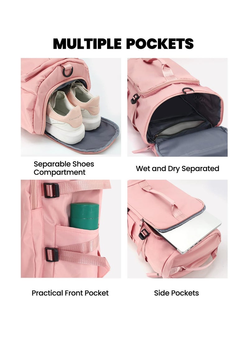 Multifunctional Gym Duffle Bag with Shoe Compartment for Men and Women Dry and Wet Separation Ideal for Travel and Weekend Getaways Pink