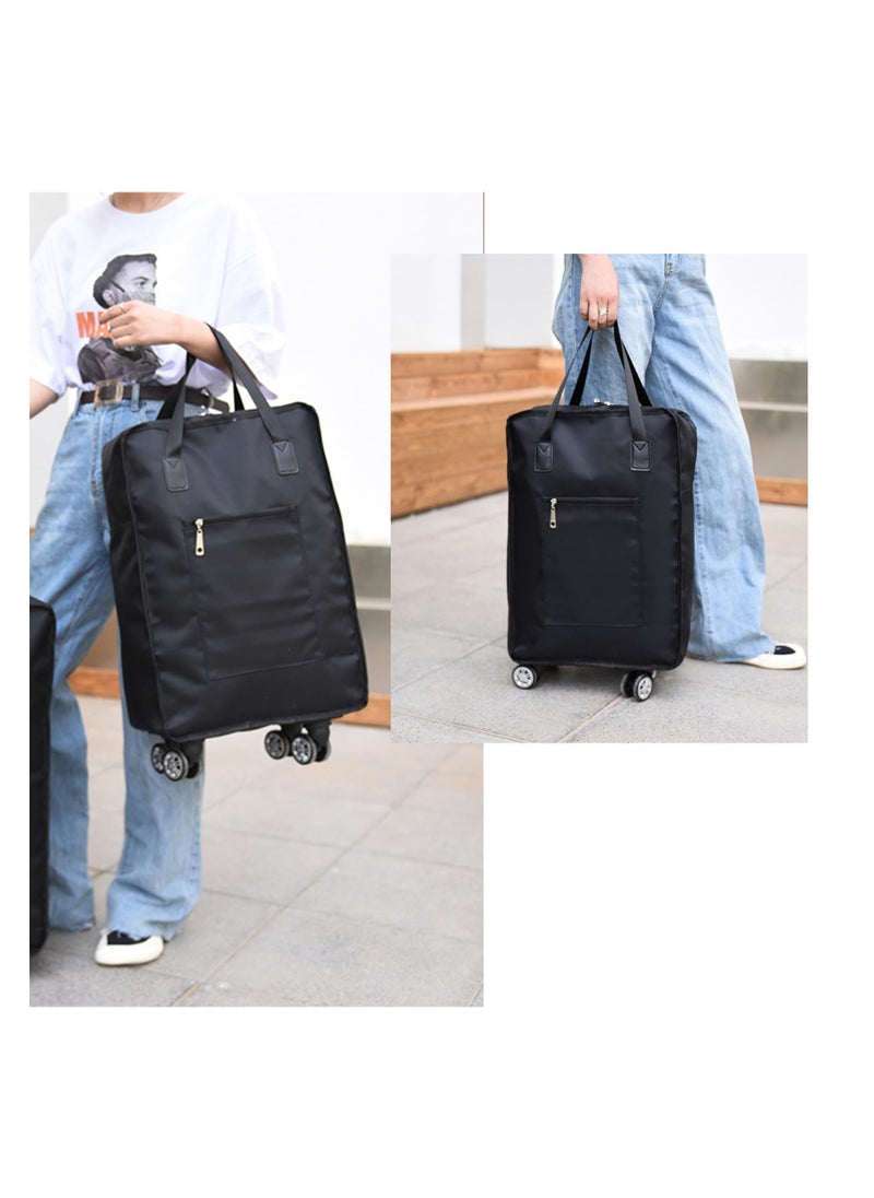 Foldable Duffel Bag with Wheels Rolling, Duffle Bag Luggage Bag Carry on Bag Lightweight Suitcases, for Shopping, Gym, Camping, Travel or Business Trip, Gift for wife and parents (BLACK)