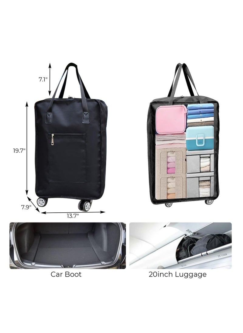 Foldable Duffel Bag with Wheels Rolling, Duffle Bag Luggage Bag Carry on Bag Lightweight Suitcases, for Shopping, Gym, Camping, Travel or Business Trip, Gift for wife and parents (BLACK)