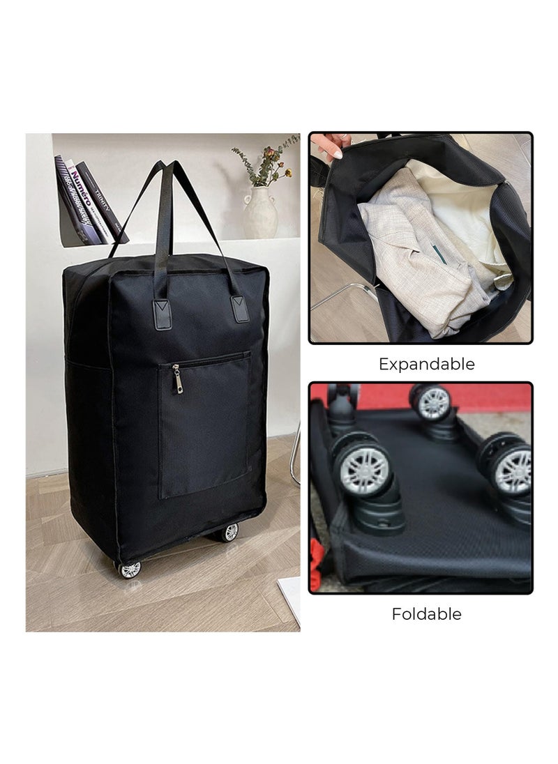 Foldable Duffel Bag with Wheels Rolling, Duffle Bag Luggage Bag Carry on Bag Lightweight Suitcases, for Shopping, Gym, Camping, Travel or Business Trip, Gift for wife and parents (BLACK)