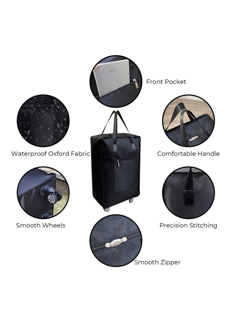 Foldable Duffel Bag with Wheels Rolling, Duffle Bag Luggage Bag Carry on Bag Lightweight Suitcases, for Shopping, Gym, Camping, Travel or Business Trip, Gift for wife and parents (BLACK)