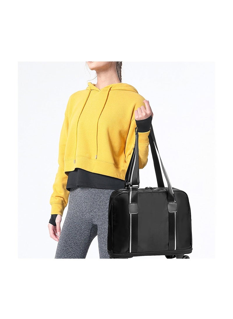 Travel Duffel Bag, Universal Wheel Suitcase, Foldable Luggage with Shoes Compartment, Black, Large Size