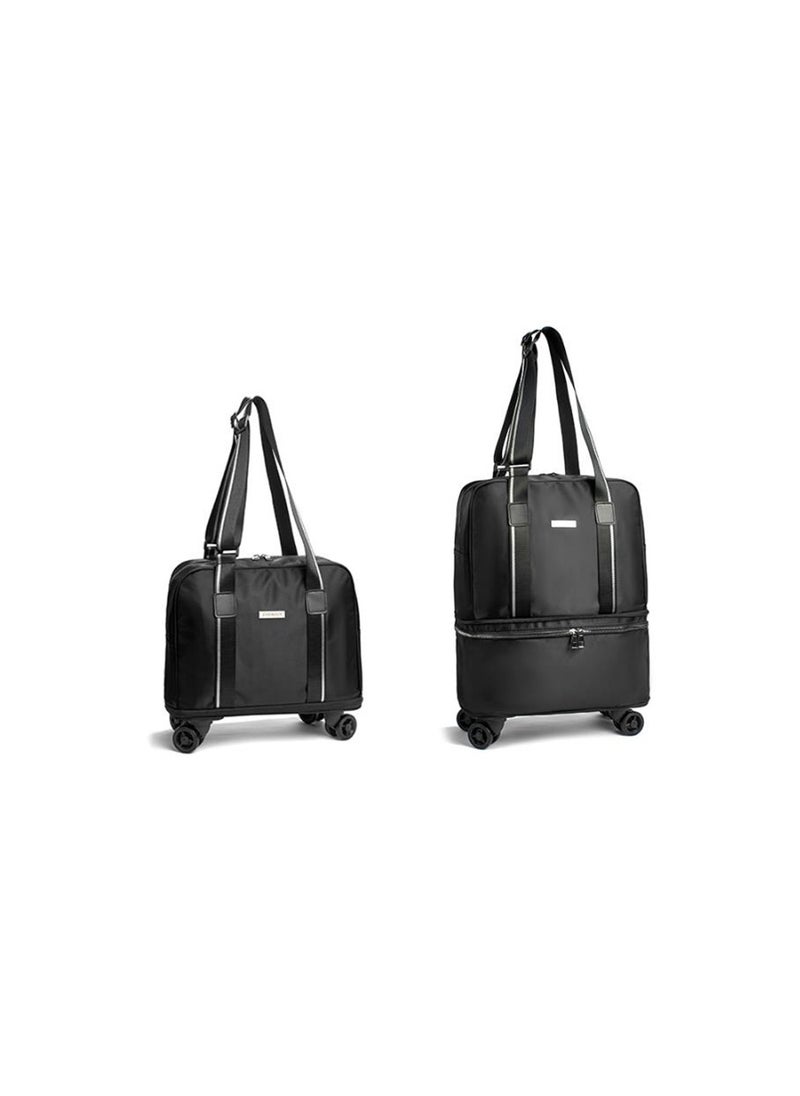 Travel Duffel Bag, Universal Wheel Suitcase, Foldable Luggage with Shoes Compartment, Black, Large Size