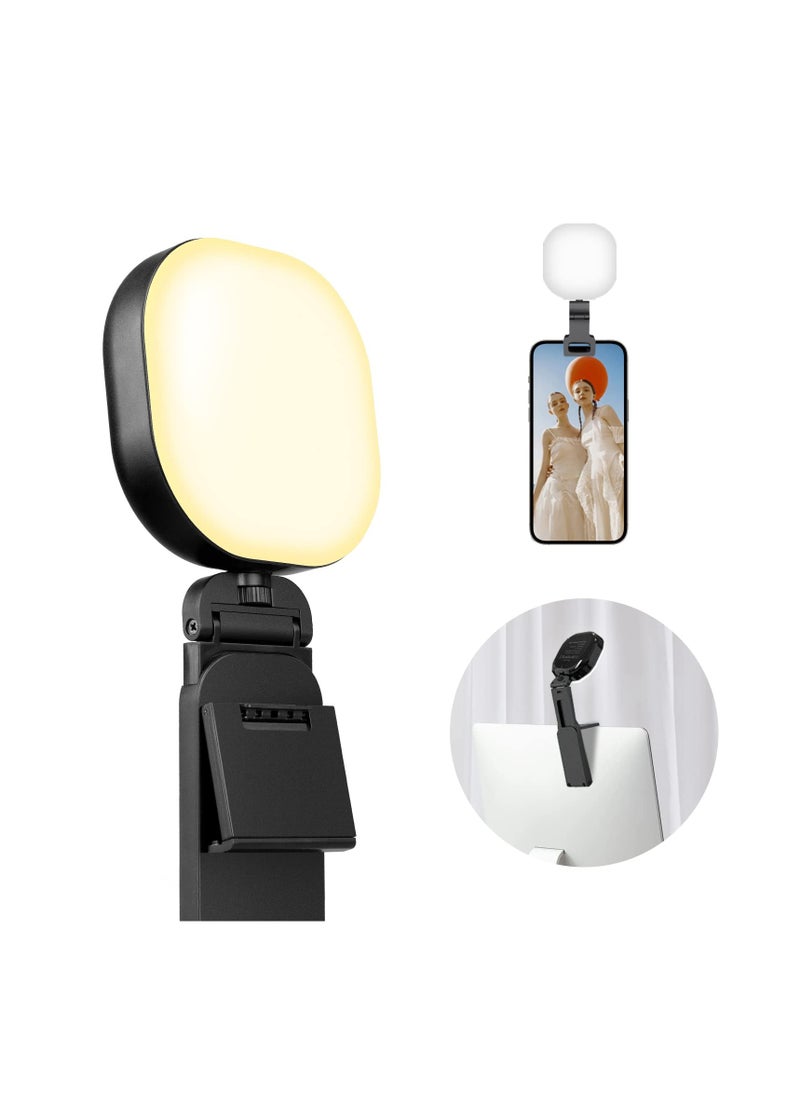 LED Selfie Light, Long Time Rechargeable Clip Video Light, 60 LED Video Conference Lighting, Adjusted 3 Light Modes, Clip-on Fill Light Compatible with Cell Phone, iPad, Laptop, TikTok, Video Vlog