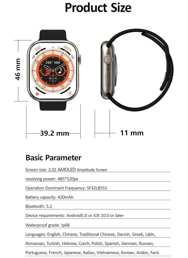 HK 9 Pro Max Smart Watch, 2.02 Inch Full Touch Screen, Wireless Charging