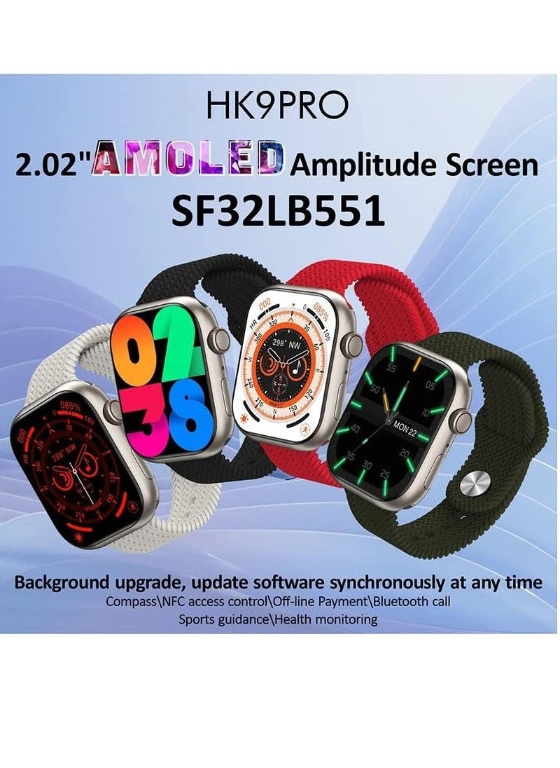 HK 9 Pro Max Smart Watch, 2.02 Inch Full Touch Screen, Wireless Charging