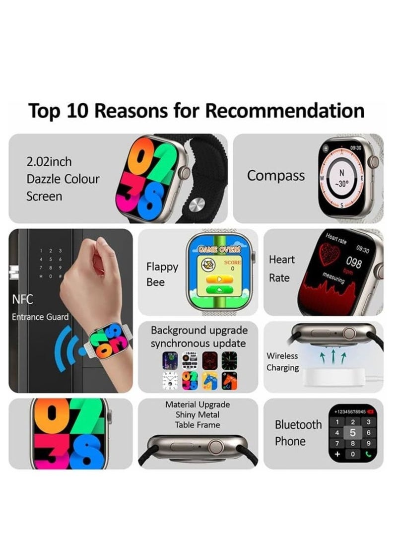 HK 9 Pro Max Smart Watch, 2.02 Inch Full Touch Screen, Wireless Charging