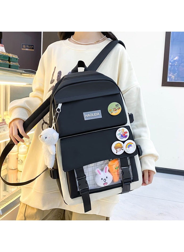 Student backpack for girls with detachable cute doll badge and bear pendant set schoolbag 30*43*13CM