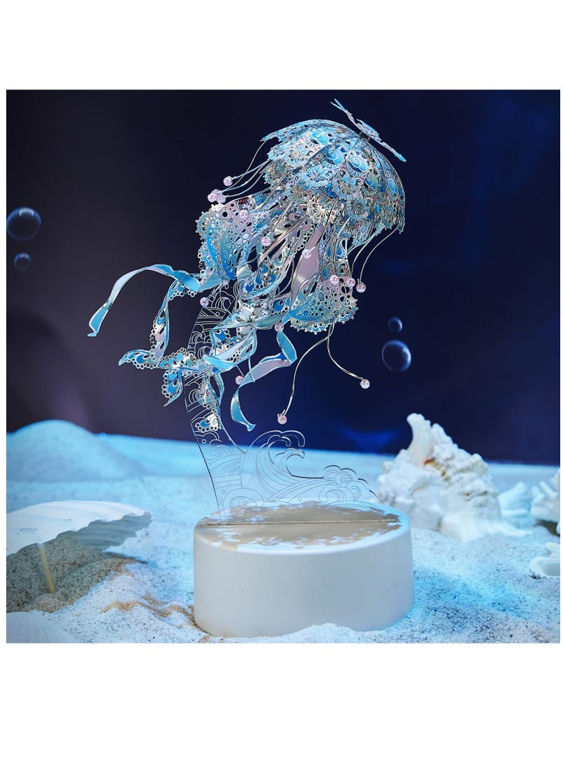 3D Puzzles for Adults, Jellyfish Night Light with USB Plug, Ocean Animals 3D Metal Model Building Kits, DIY Assembling Arts and Crafts