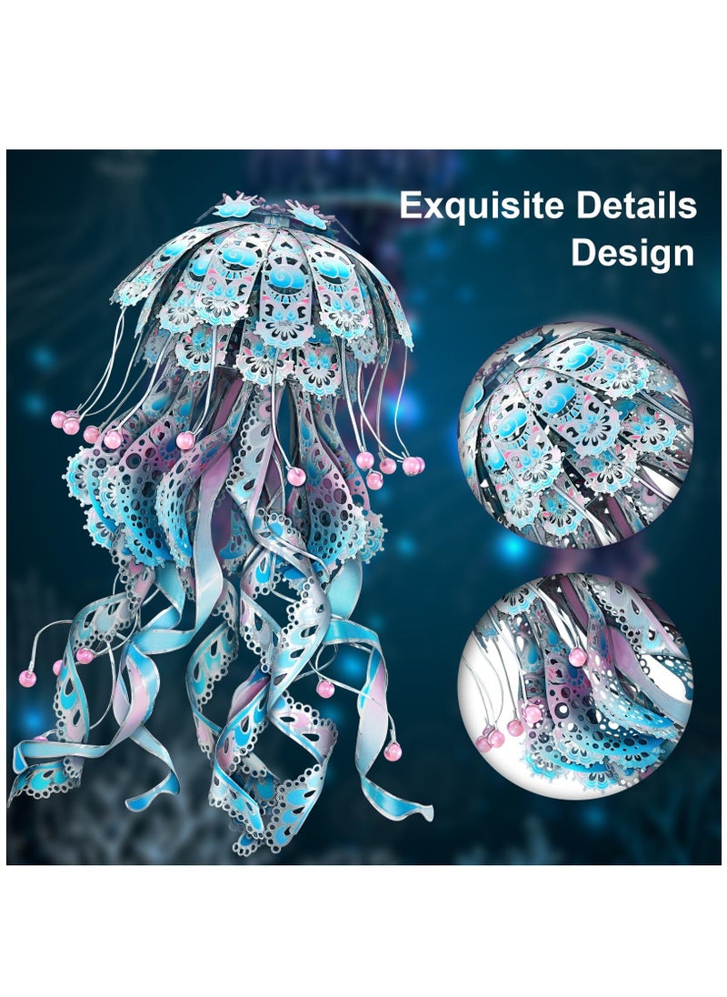 3D Puzzles for Adults, Jellyfish Night Light with USB Plug, Ocean Animals 3D Metal Model Building Kits, DIY Assembling Arts and Crafts