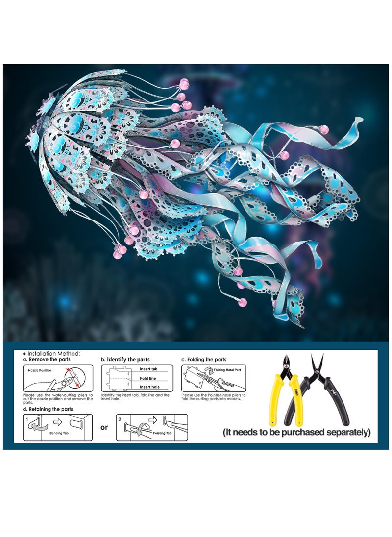 3D Puzzles for Adults, Jellyfish Night Light with USB Plug, Ocean Animals 3D Metal Model Building Kits, DIY Assembling Arts and Crafts